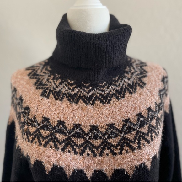 SALE - NWT Ann Taylor Black Nordic Fair Isle Turtleneck Sweater, Size “XS” - Picture 5 of 8